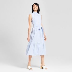 Who What Wear Blue striped tiered midi dress